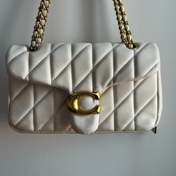 Coach Tabby Cream Quilted Leather Bronze Gold Harware Shoulder Bag Purse - Picture 9 of 16